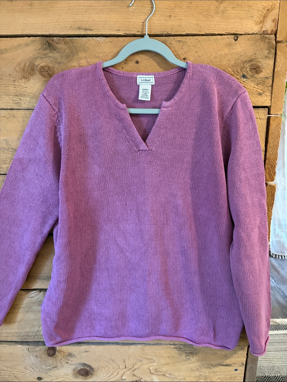 LLBEAN silk/cotton vneck sweater LG